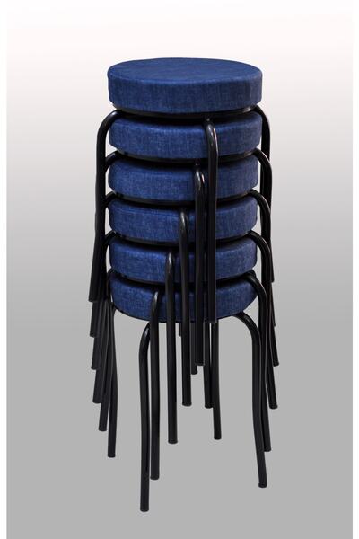 TABURECİM Tabure (6 Adet) Siyah Ayaklı, Mina Kumaş, Metal Ahtapot Ayak Aygl-81