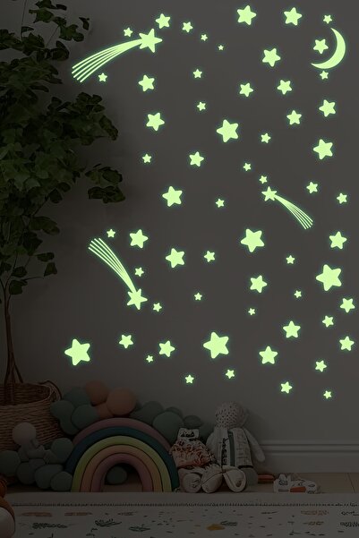 Dekor Loft Kuyruklu Yıldızlar Ve Aydede Gece Parlayan Doğal Fosfor Duvar Ve T...