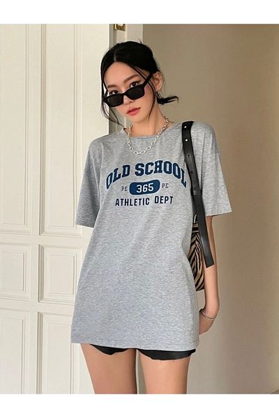 Josette Μπλουζάκι Unisex Grey Old School Printed Oversize