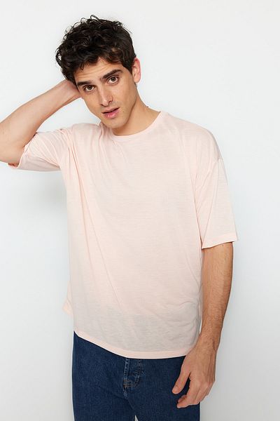 Trendyol Collection Tricou oversize roz cu mânecă scurtă cu decolteu rotund - TMNSS22TS0300