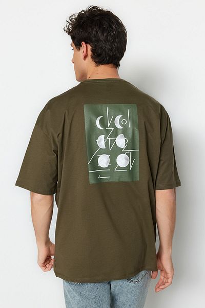 Trendyol Collection Χακί μπλουζάκι με στάμπα μεγάλου μεγέθους - κοντό μανίκι, TMNSS21TS0617