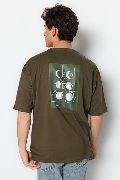 Trendyol Collection Χακί μπλουζάκι με στάμπα μεγάλου μεγέθους - κοντό μανίκι, TMNSS21TS0617