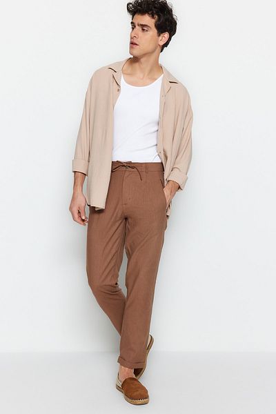 Trendyol Collection Καφέ λινό - Relaxed Fit Double Leg Trousers TMNSS23PL00040