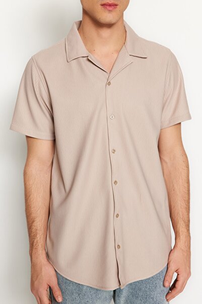 Trendyol Collection Apaş gallér kő színű nyári ing - normál szabású TMNSS23GO00105