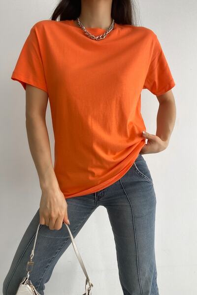 FEMELLE Tricou de bază portocaliu cu gât 100% bumbac pentru femei
