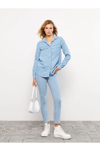 LC Waikiki Blugi Cămașă Jean de damă cu mânecă lungă