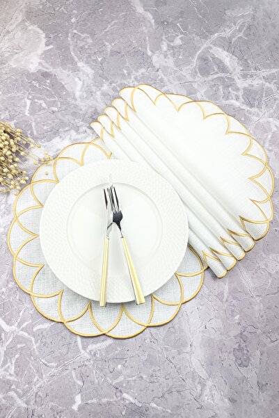 WEARE2 Set american rotund din 6 piese, brodat, modern, de culoare aurie