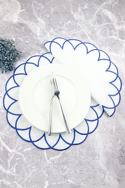 WEARE2 Синя модерна бродерия, кръгла, 2-компонентна американска сервизна посуда