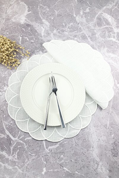 WEARE2 Set american rotund din 2 piese, brodat, modern, de culoare albă