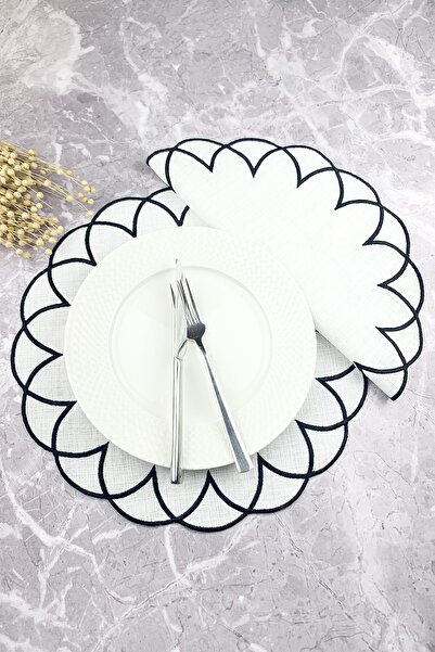 WEARE2 Set american rotund din 2 piese, brodat, modern, de culoare neagră