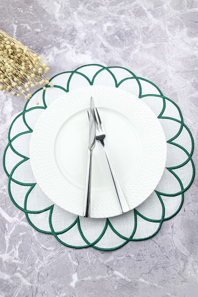 WEARE2 Serviciu american rotund, modern, brodat, de culoare verde