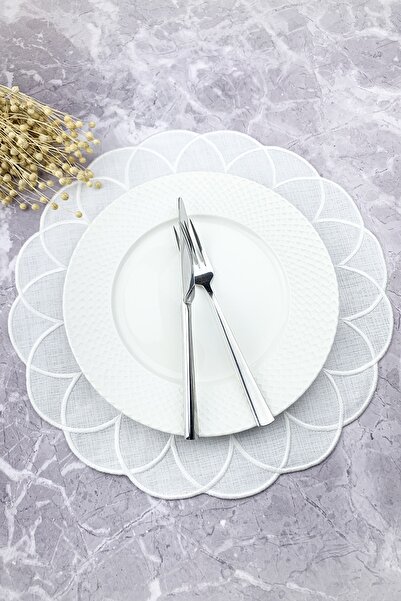 WEARE2 Serviciu american rotund, modern, brodat, de culoare albă
