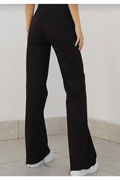 sinembutik Love Solmayan Siyah Likralı Süper Yüksek Bel Salaş Jean Pantolon Süper Yüksek Wide Leg
