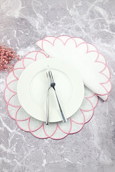 WEARE2 Set rotund din 2 piese, brodat, modern, de culoare roz