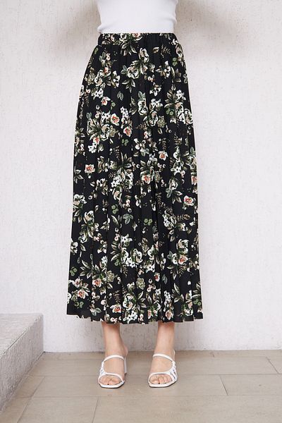 comstar Fustă plisată cu căptușeală lungă cu modele florale, Fustă plisată, Fustă cadou mamei, Fustă crep, Fustă Hijab