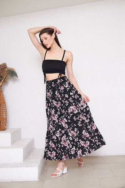 comstar Fustă plisată cu căptușeală lungă cu modele florale, Fustă plisată, Fustă cadou mamei, Fustă crep, Fustă Hijab