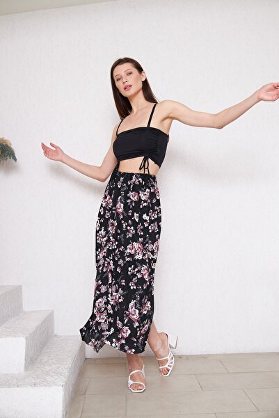 comstar Virágmintás, hosszú bélésű rakott szoknya, rakott szoknya, anyai ajándék szoknya, krepp szoknya, hidzsáb szoknya