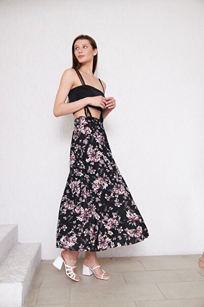 comstar Virágmintás, hosszú bélésű rakott szoknya, rakott szoknya, anyai ajándék szoknya, krepp szoknya, hidzsáb szoknya