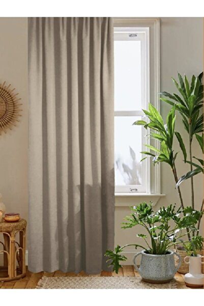 NEWTEKS Bej Kadife Dokulu Ekstrafor Büzgülü Yüksek Kalite Fon Perde