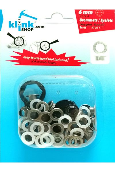 Klinkshop Size 4 Eyelet Hammer Application Apparatus and 20 Pieces 6mm Antique Yellow Eyelet Kit - stainless