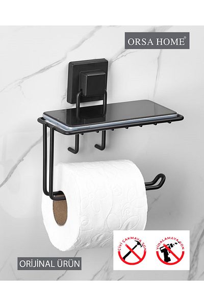 ORSA HOME 908 Square Adhesive Phone Holder Shelf Black