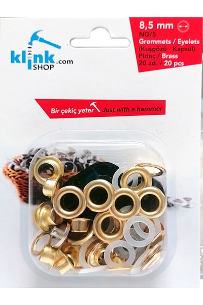 Klinkshop Size 5 Eyelet Hammer Application Apparatus and 20 Pieces 8.5mm Gold Color Eyelet Kit - stainless
