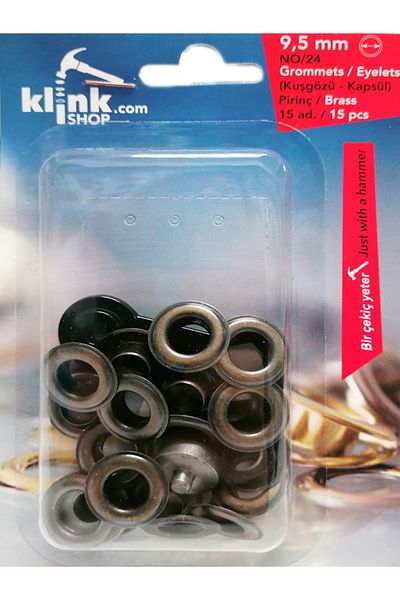 Klinkshop No 24 Eyelet Hammer Application Apparatus and 15 Pieces 9.5 Mm Antique Yellow Eyelet Kit - Stainless Brass
