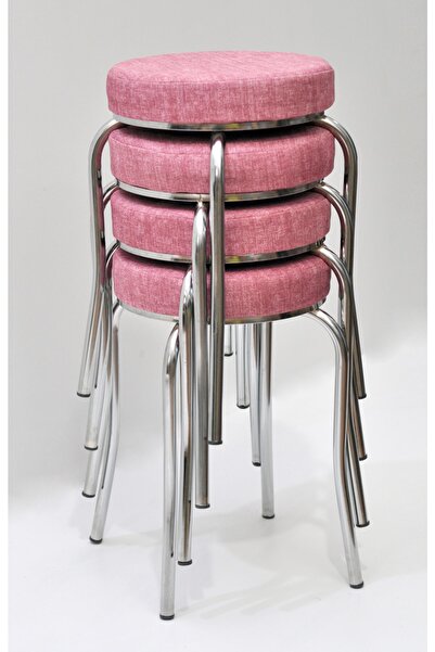 TABURECİM Tabure (4 Adet) Krom Ayaklı, Mina Kumaş, Metal Ahtapot Ayak Aygl-145