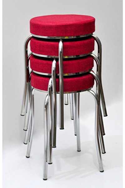 TABURECİM Tabure (4 Adet) Krom Ayaklı, Mina Kumaş, Metal Ahtapot Ayak Aygl-145