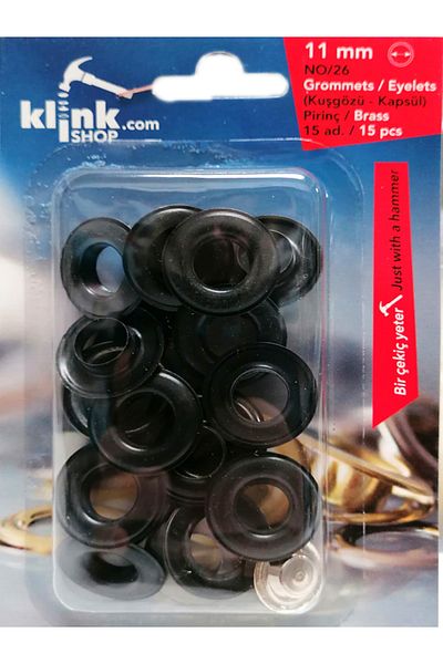 Klinkshop No 26 Eyelet Hammer Application Apparatus and 15 Pieces 11 Mm Black Eyelet Kit - Stainless Brass