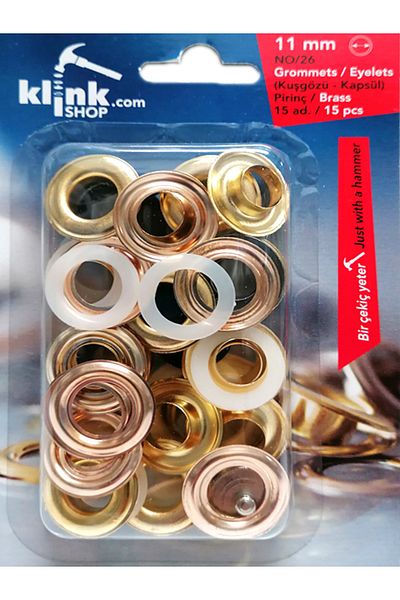 Klinkshop No 26 Eyelet Hammer Application Apparatus and 15 Pieces 11 Mm Gold Color Eyelet Kit - Stainless Brass
