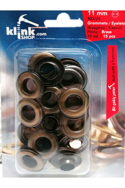Klinkshop No 26 Eyelet Hammer Application Apparatus and 15 Pieces 11 Mm Antique Yellow Eyelet Kit - Stainless Brass