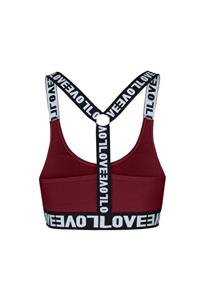 HNX Burgundy Cotton Love Rubber Ring Detailed Padded Women's Bustier