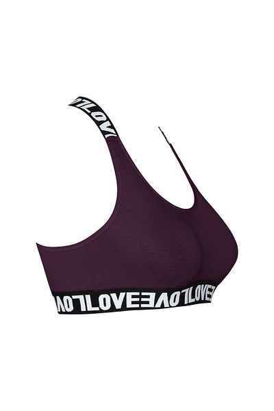 HNX Bustieră de damă din bumbac violet Love cu bretele încrucișate din cauciuc