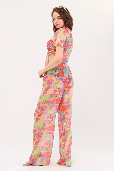 Bolder Nico Pink Crispy Floral Pattern Beach Trousers Crop Set
