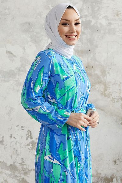 InStyle Rochie din vascoza cu modele Rabel Ebruli - Albastru