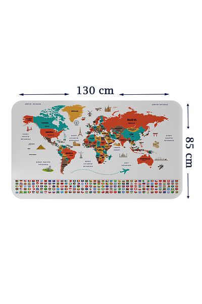 Doğal Tercih 3858XL Model Turkish Country Flag Detailed World Map Wall Sticker - Educational Capital Accessory