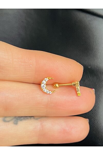 BY DİLEK ÇETİN ACCESSORY Çelik Ay Model Kıkırdak Helix Tragus Piercing(1adet)