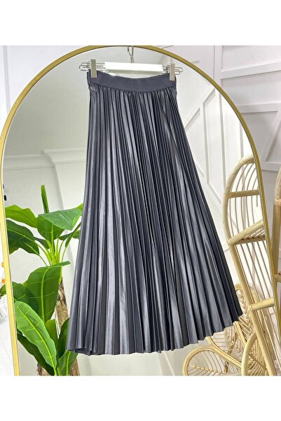 ALLMİRA FASHION تنورة حجاب مطوي من الجلد المدخن