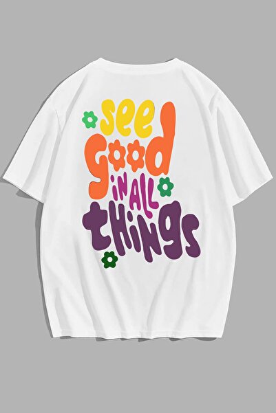 FUWEAR White See Good In All Things Designed Crew Neck Cotton Oversize T-shirt