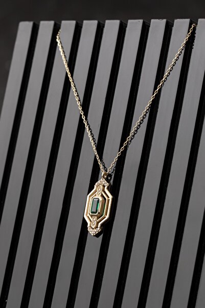 Cenova Jewelry 14 Ayar Altın Yeşil Taşlı Tasarım Kolye