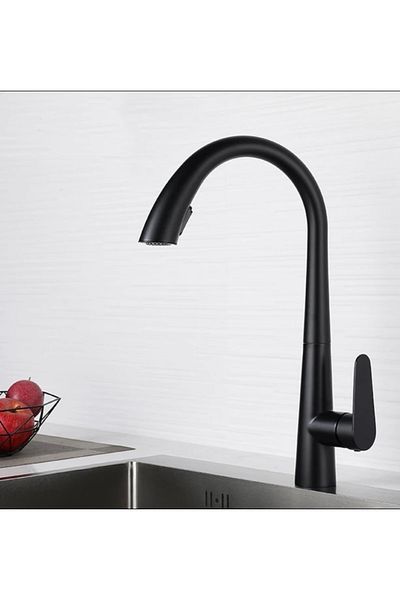İSAOĞLU YAPI Black Kitchen Faucet Black Spiral Sink Tap Concealed Spiral Extending System