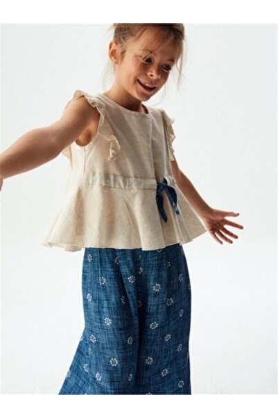 NK Girl's Linen Side Ruffle Blouse