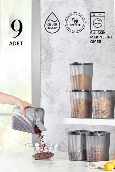Trouvaille Food Container Practical Lid 2.5 Lt Pulses Storage Container X 9 Pieces