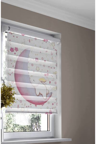 Turuncu Dizayn Bebek Odası Ve Çocuk Odası Için Pembe Ay Ve Tavşan Desenli Dij...