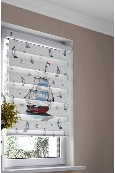 Turuncu Dizayn Bebek Odası Ve Çocuk Odası Için Mavi Gemi Desenli Dijital Bask...