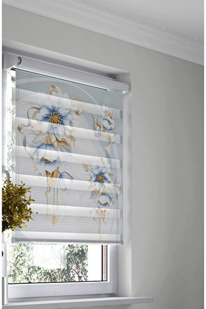 Turuncu Dizayn Yatak Odası Için Mavi, Sarı Çiçek Motifleri Desenli Dijital Ba...