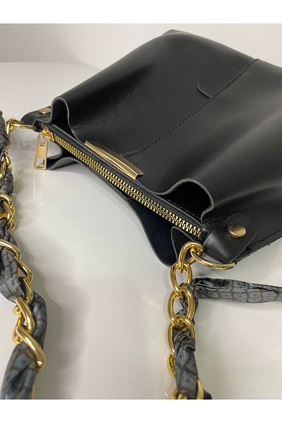 ESPADA Accesoriu de lanț de eșarfă neagră pentru femei, din piele moale, geantă de mână și geantă de umăr cu 3 compartimente