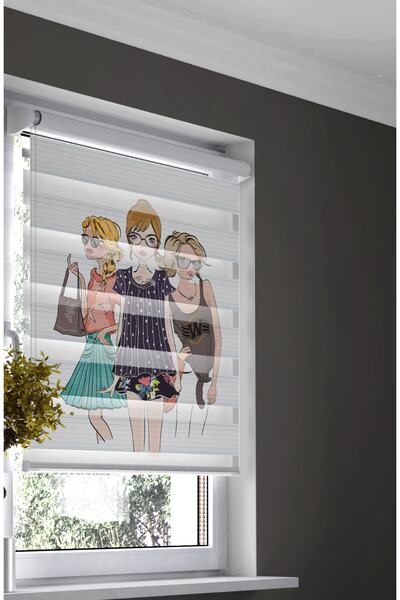 Turuncu Dizayn Çocuk Odası İçin Rengarenk 3 Genç Kız Desenli Dijital Baskılı ...