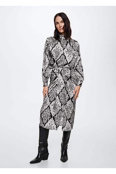 MANGO Woman Patterned Satin Skirt